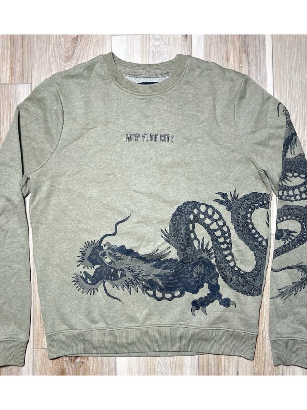 Blind Rooster Dragon Green Crewneck Sweatshirt Pullover - Men Size Small
